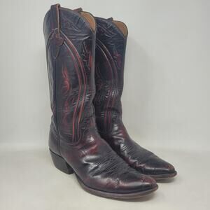 VTG Rios of Mercedes Boots Mens 9D Black Cherry Leather Western Cowboy Rodeo